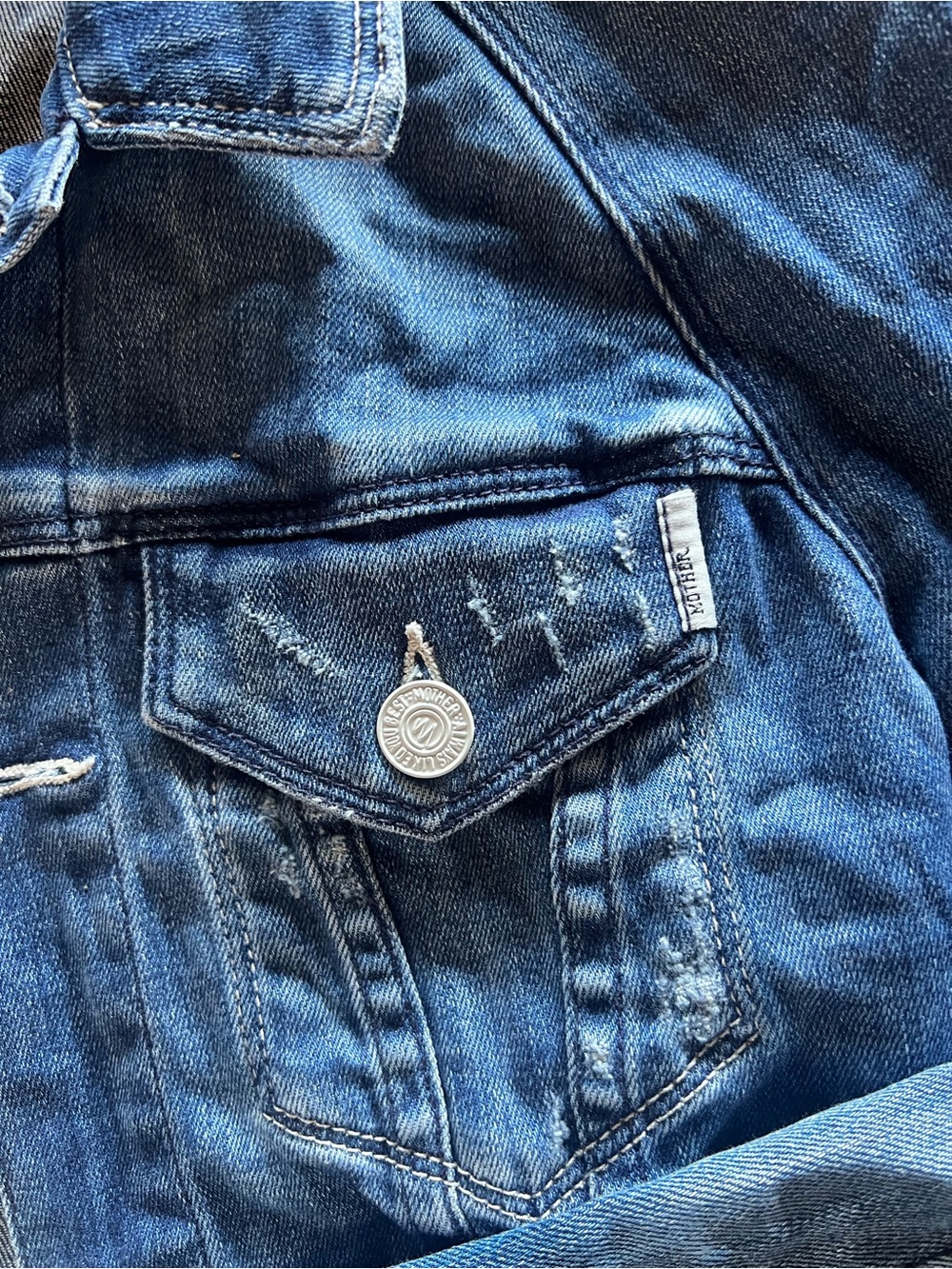 MOTHER Blue Distressed Denim Jean Jacket